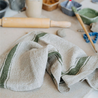 Green Stripe Vintage Linen Kitchen Towel 2
