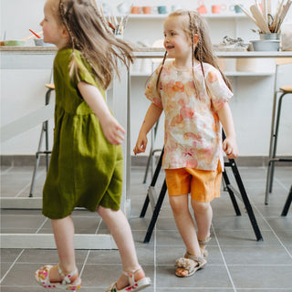 Kids Tangerine Linen Owl Shorts 3