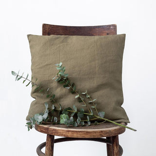 Martini Olive Washed Linen Cushion Cover 