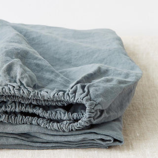 Blue Fog Fitted Washed Linen Bed Sheet 1