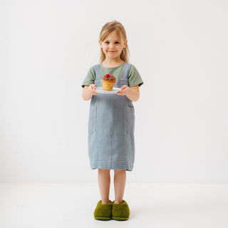 Blue Fog Kids Washed Linen Pinafore Apron With Cake 3