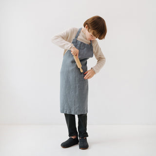 Blue Fog Kids Washed Linen Apron with Rolling Pin in the Pocket 