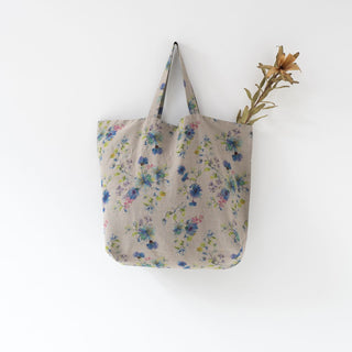 Flowers on Natural Big Linen Bag 