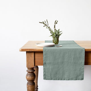 Green Milieu Washed Linen Table Runner 