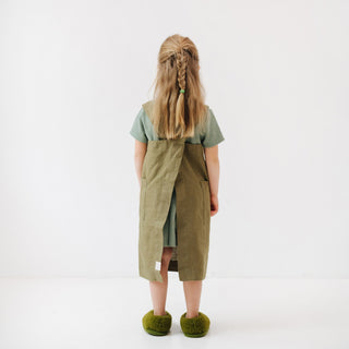 Martini Olive Kids Washed Linen Pinafore Apron Back View 4