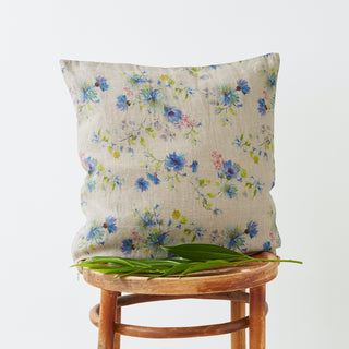 Flowers on Natural Washed Linen Cushion Cover 