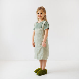 Sage Kids Washed Linen Pinafore Apron Side View 6