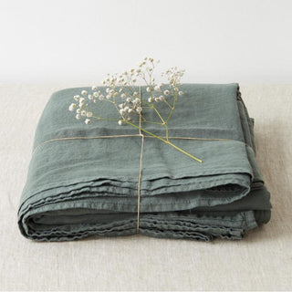 Forest Green Washed Linen Bed Sheet 