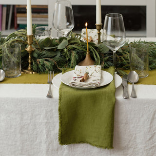 Christmas Green Linen Napkins with Fringes Set of 2 3