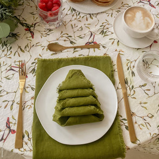 Christmas Green Linen Napkins with Fringes Set of 2 4