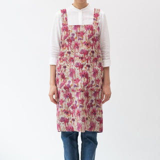 Fuchsia Flowers on Natural Linen Pinafore Apron 1