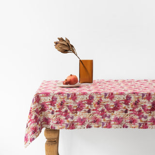 Fuchsia Flowers on Natural Linen Tablecloth 