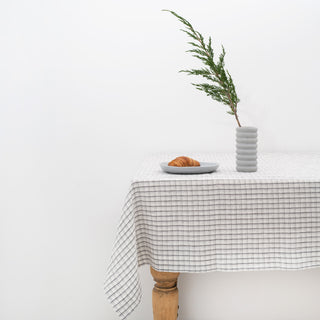Grey Checks Linen Tablecloth 