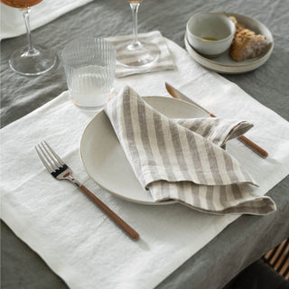 Natural White Stripes Linen Napkins Set of 2 5