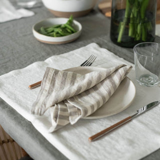 Natural White Stripes Linen Napkins Set of 2 6