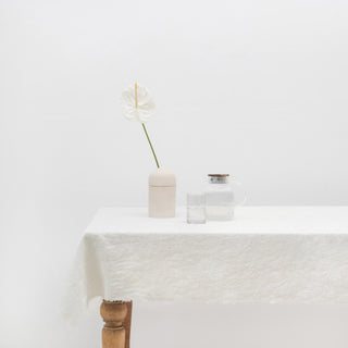 White Linen Tablecloth with Fringes 