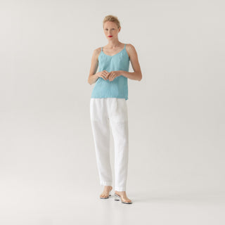 LIMITED EDITION Optical White Linen Twill Gladiolus Trousers 1