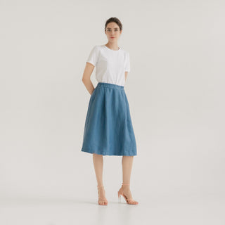 LIMITED EDITION Petrol Blue Linen Twill Tulip Skirt 1