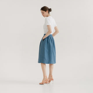 LIMITED EDITION Petrol Blue Linen Twill Tulip Skirt 2