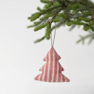 Red Natural Stripes Linen Christmas Tree Decorations Set of 4 2