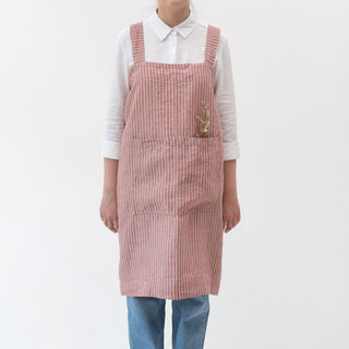 Red Natural Stripes Linen Pinafore Apron 1