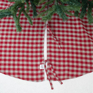 Red Gingham Linen Christmas Tree Skirt 3