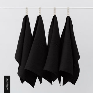 Zero Waste Black Linen Kitchen Towels Set of 4 1