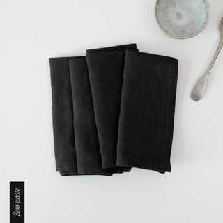 Zero Waste Black Linen Napkins Set of 4 1