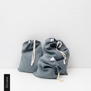 Zero Waste Blue Fog Linen Drawstring Bags Set of 3 1