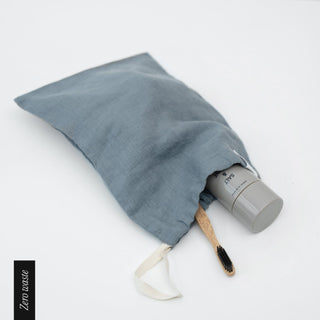 Zero Waste Blue Fog Linen Drawstring Bags Set of 3 4