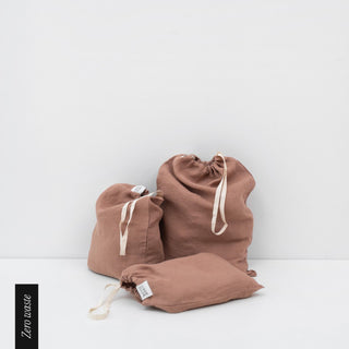 Zero Waste Cafe Creme Linen Drawstring Bags Set of 3 1