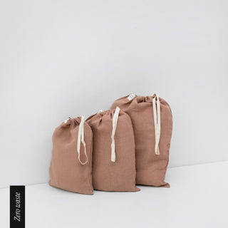 Zero Waste Cafe Creme Linen Drawstring Bags Set of 3 2