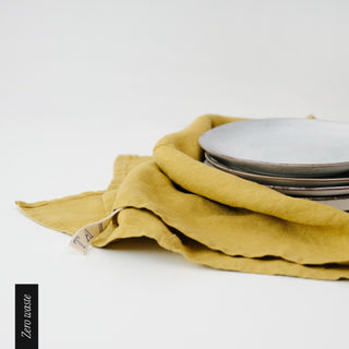 Zero Waste Lemon Curry Linen Kitchen Towels Set of 4 2