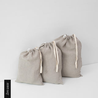 Zero Waste Natural Linen Drawstring Bags Set of 3 1