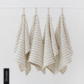 Zero Waste Natural White Stripes Linen Kitchen Towels Set of 4 1