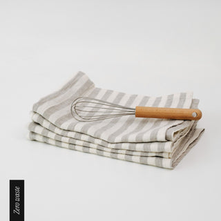 Zero Waste Natural White Stripes Linen Kitchen Towels Set of 4 3