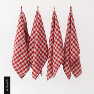 Zero Waste Red Gingham Linen Kitchen Towels Set of 4 1