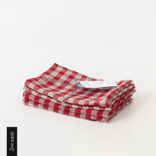 Zero Waste Red Gingham Linen Kitchen Towels Set of 4 2