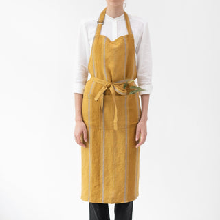 Amber Bronze Stripes Linen Chef Apron - Linen Tales 