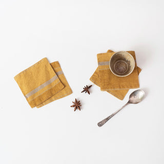 Amber Bronze Stripes Linen Coasters Set of 4 - Linen Tales 
