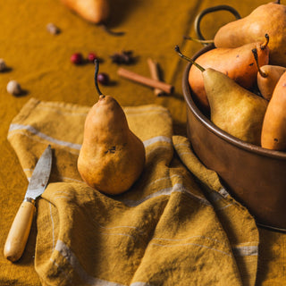 Amber Bronze Stripes Linen Kitchen Towel - Linen Tales 