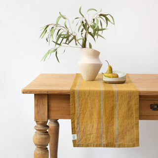 Amber Bronze Stripes Linen Table Runner - Linen Tales 