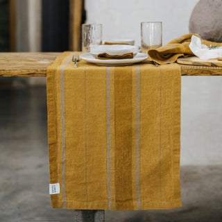 Amber Bronze Stripes Linen Table Runner - Linen Tales 