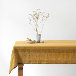 Amber Bronze Stripes Linen Tablecloth - Linen Tales 
