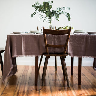 Ashes of Roses Linen Tablecloth with Fringes - Linen Tales USA 2