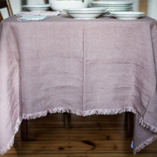 Ashes of Roses Linen Tablecloth with Fringes - Linen Tales USA 3