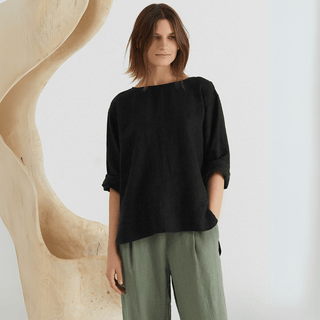 Black Linen Bilberry Top - Linen Tales 