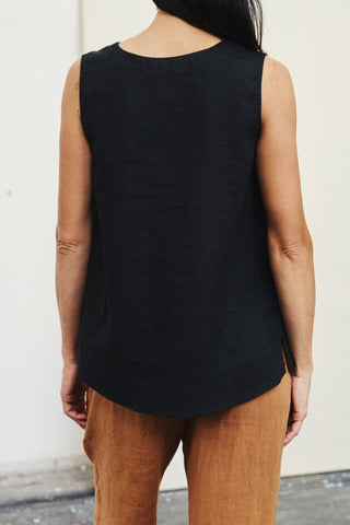 Black Linen Daffodil Top - Linen Tales 