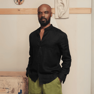 Black Linen Snapdragon Shirt - Linen Tales 