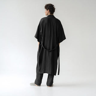 Black Linen Summer Bathrobe - Linen Tales 